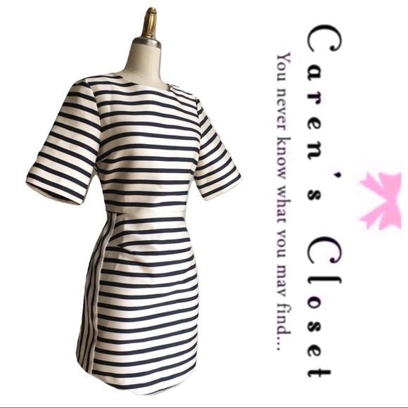 NWOT Top Shop Navy & Cream Satin Stripe Mini Dress - Picture 4 of 8
